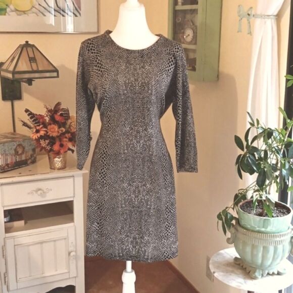 AB Studio Animal Print Sweater Dress. Reptile Print, Sweater Dress - Picture 2 of 13